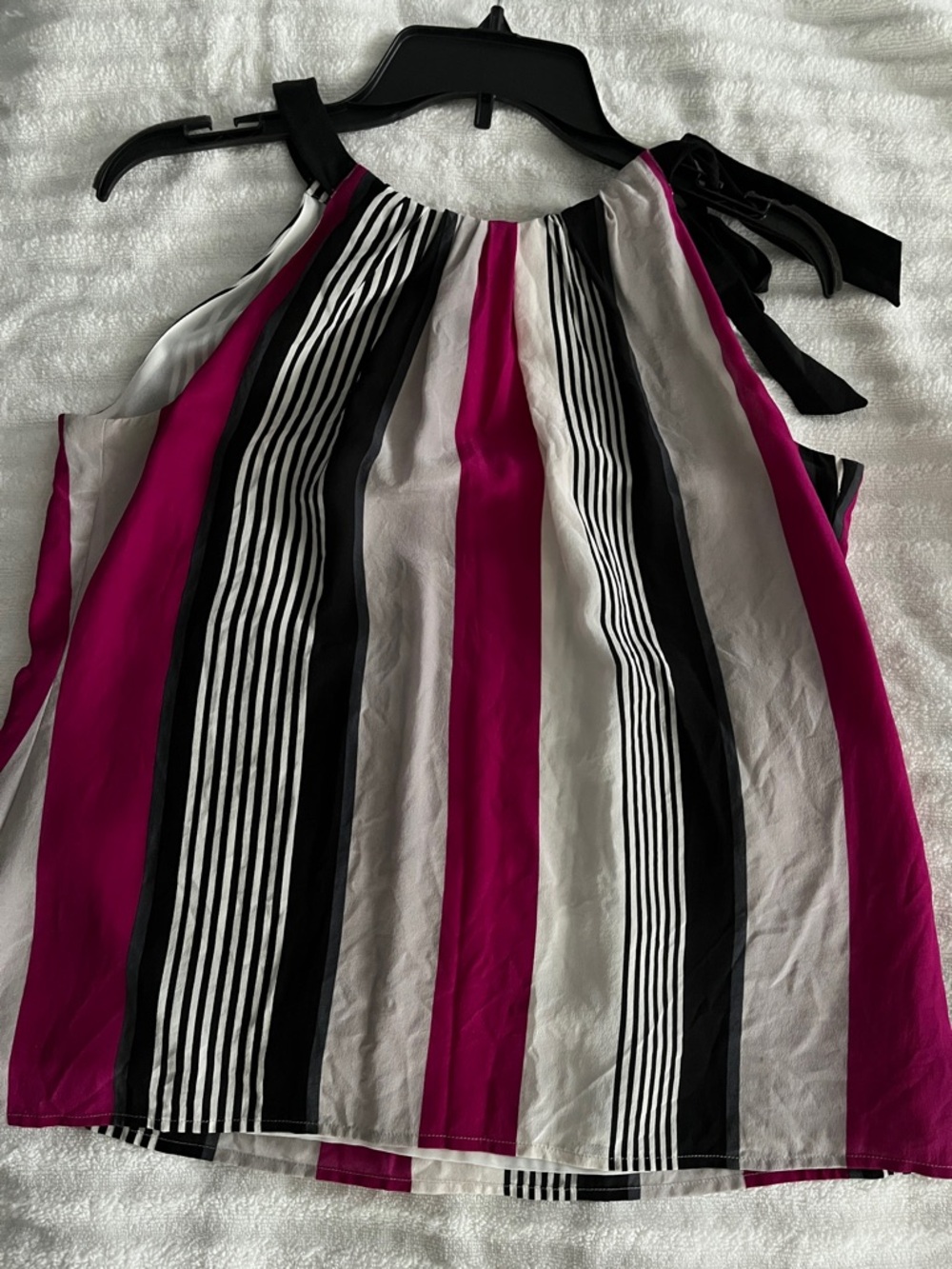 Sleeveless Striped Halter Top in Fuchsia, Black & White